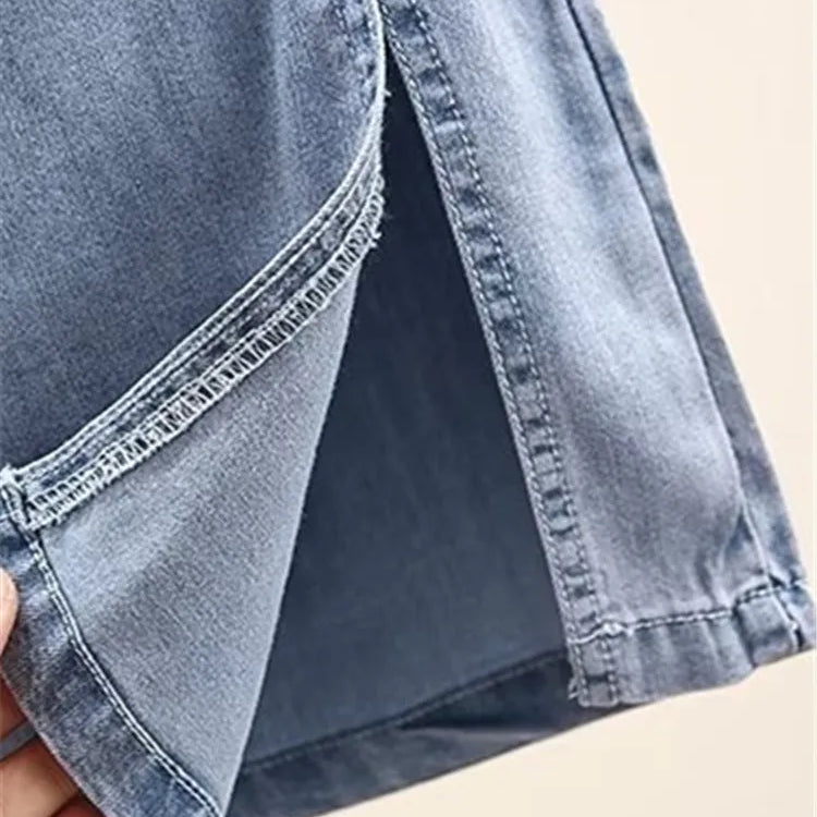 Plus Size Women's Clothing Denim Elasticated Waist Summer Thin Washed Jeans Fatty Wide-Legged Trousers For Obese Ladies Wear