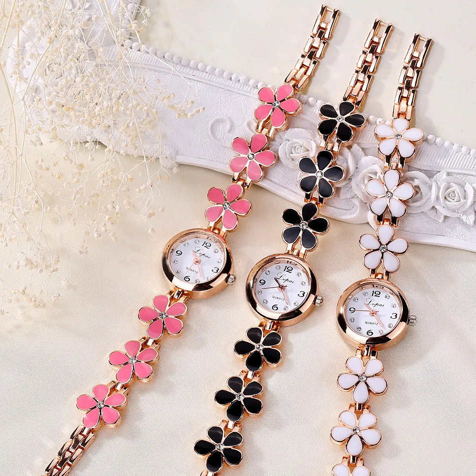 Fashion Small Watches Women Luxury Rhinestone Flower Bracelet Stainless Steel Watchband Dress Female Clock relogio feminino