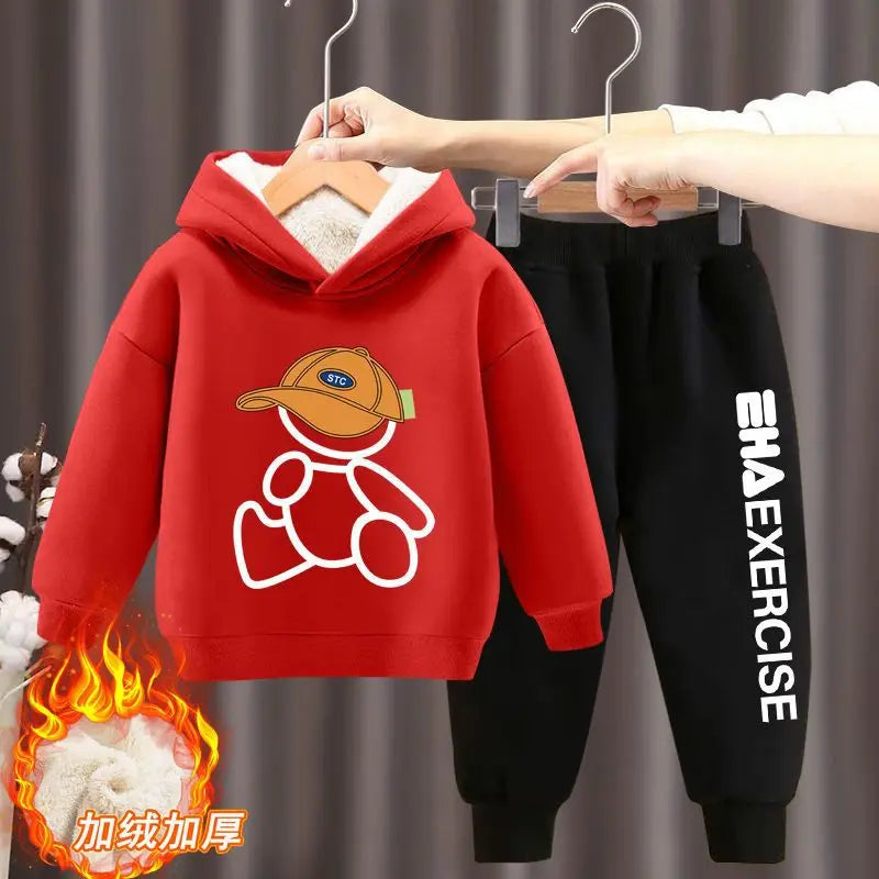 Boys Girls Clothes Hoodies Trousers Sets New Kids Cartoon Autumn Winter Long Sleeve Fleece Warm Sweatshirts Outfits 2Pcs 2-12Y