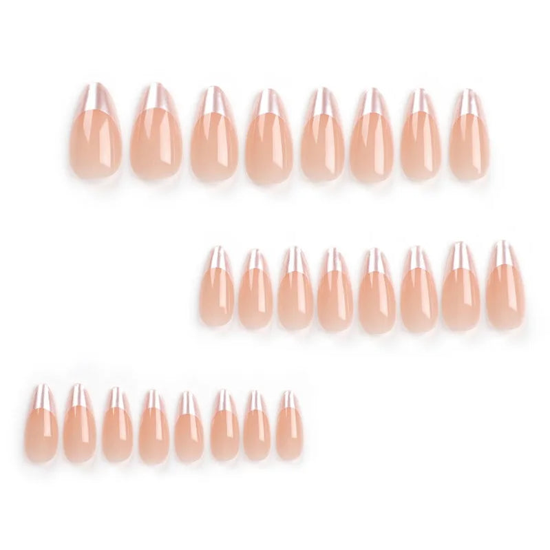 24Pcs Almond-Shaped Press-On Nails Simple&Elegant Reusable Minimalist Fake Nails with French Tips for Women&Girls Daily Wear