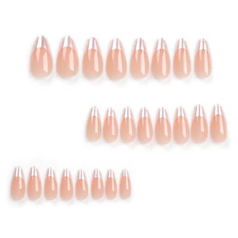 24Pcs Almond-Shaped Press-On Nails Simple&Elegant Reusable Minimalist Fake Nails with French Tips for Women&Girls Daily Wear