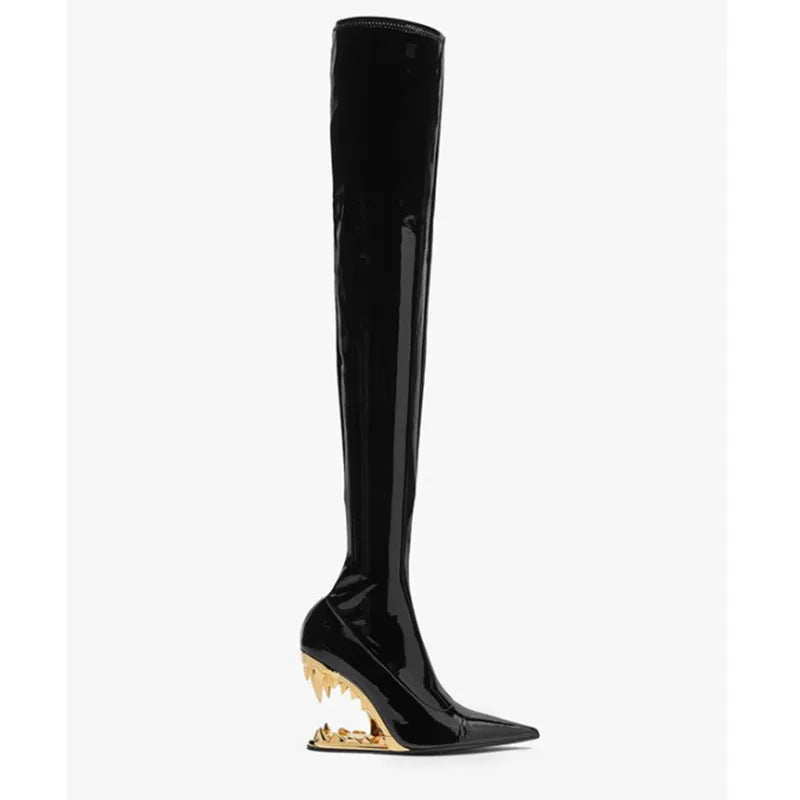 European and American New Knee-length Thigh Women's Boots Fashion Pointed Side Zipper Teeth High Heels Show Patent Leather Boots