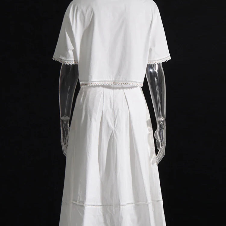 TWOTWINSTYLE Solid Summer Two Piece Sets For Women Lapel Short Sleeve Tops High Waist A Line Skirt Slim Set Female Fashion New