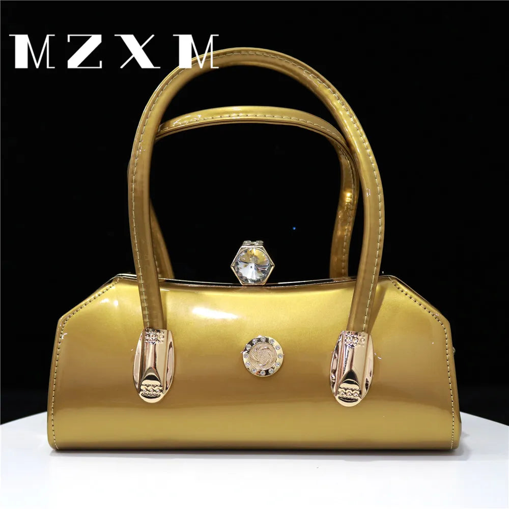 Rose Red Color Metal Rhinestones Fashion Elegant Large Capacity Evening Bag Diamond Luxury Women's Party Wallet Handbag Gold 27.5x12x15cm