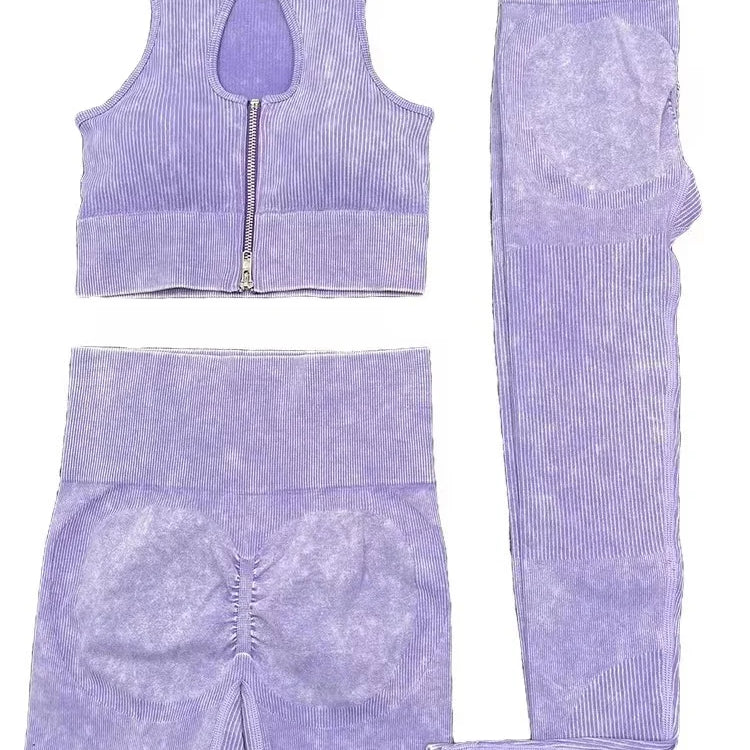 2PCS Seamless Frosted Yoga Sets Sports Fitness Beauty Back Bra High Waist Hip-lifting Leggings Suits Gym Shorts Sets for Women 3PCS Light purple