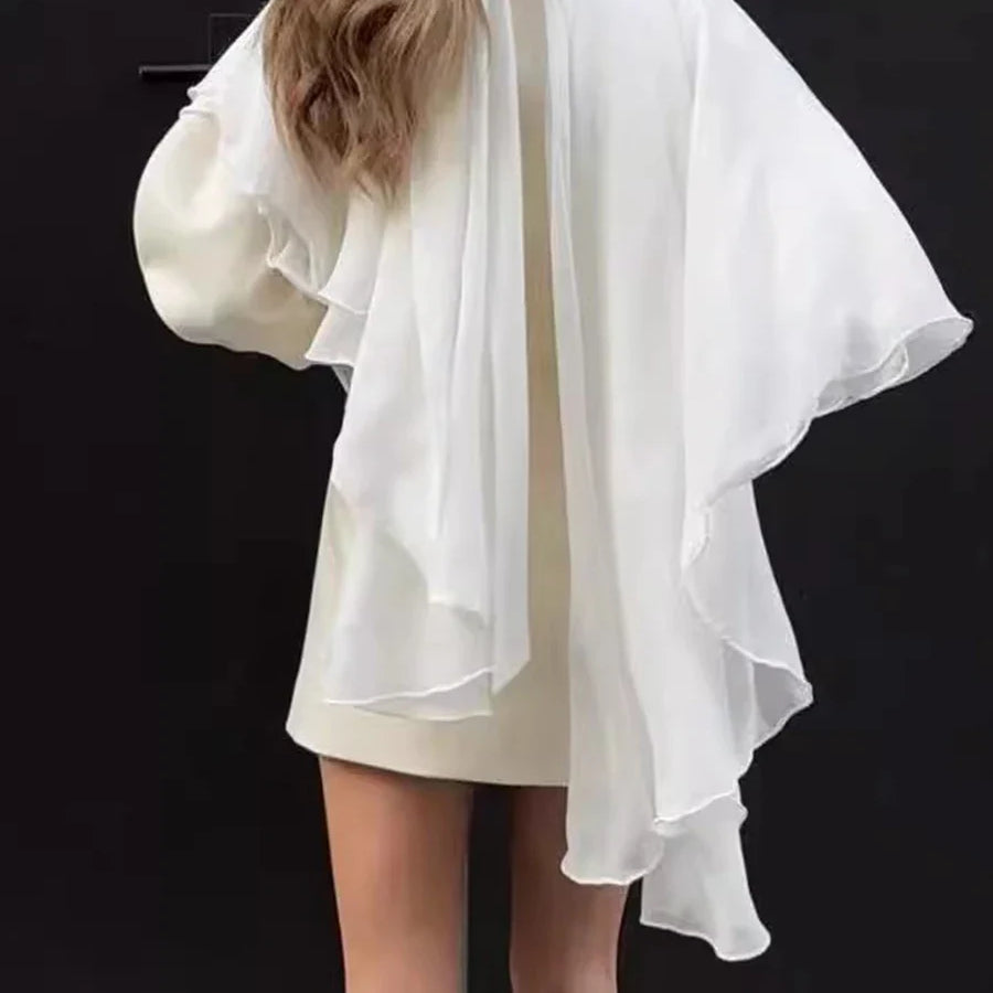 Solid Loose Spliced Lace Up Elegant Blouses for Women High Neck Sleeveless Irregular Blouse Female Fashion Clothing