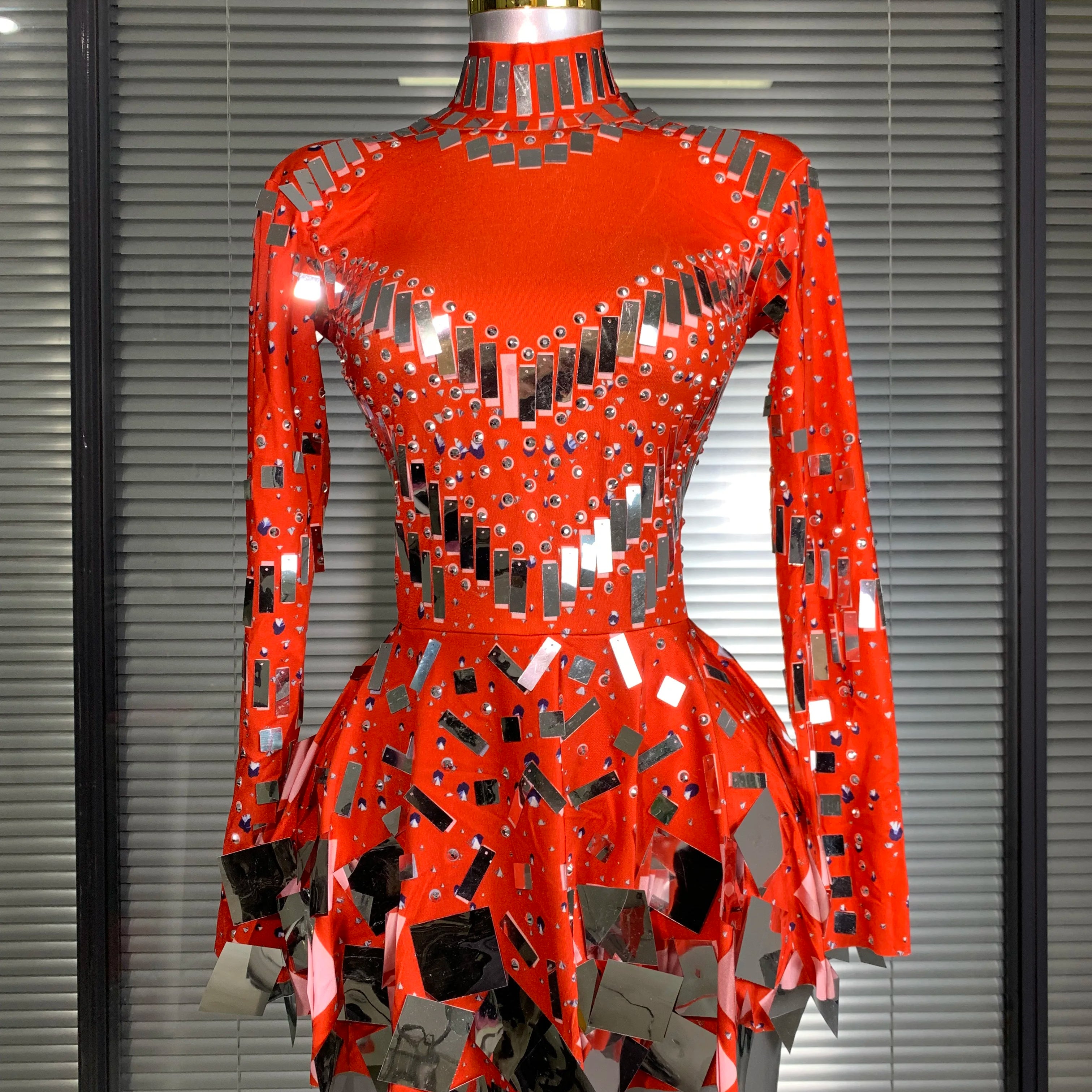 New Celebrity Women Sexy Stretched Mini Night Club Sparkly Sequins Performance Costume Stage Dancer Party Dress