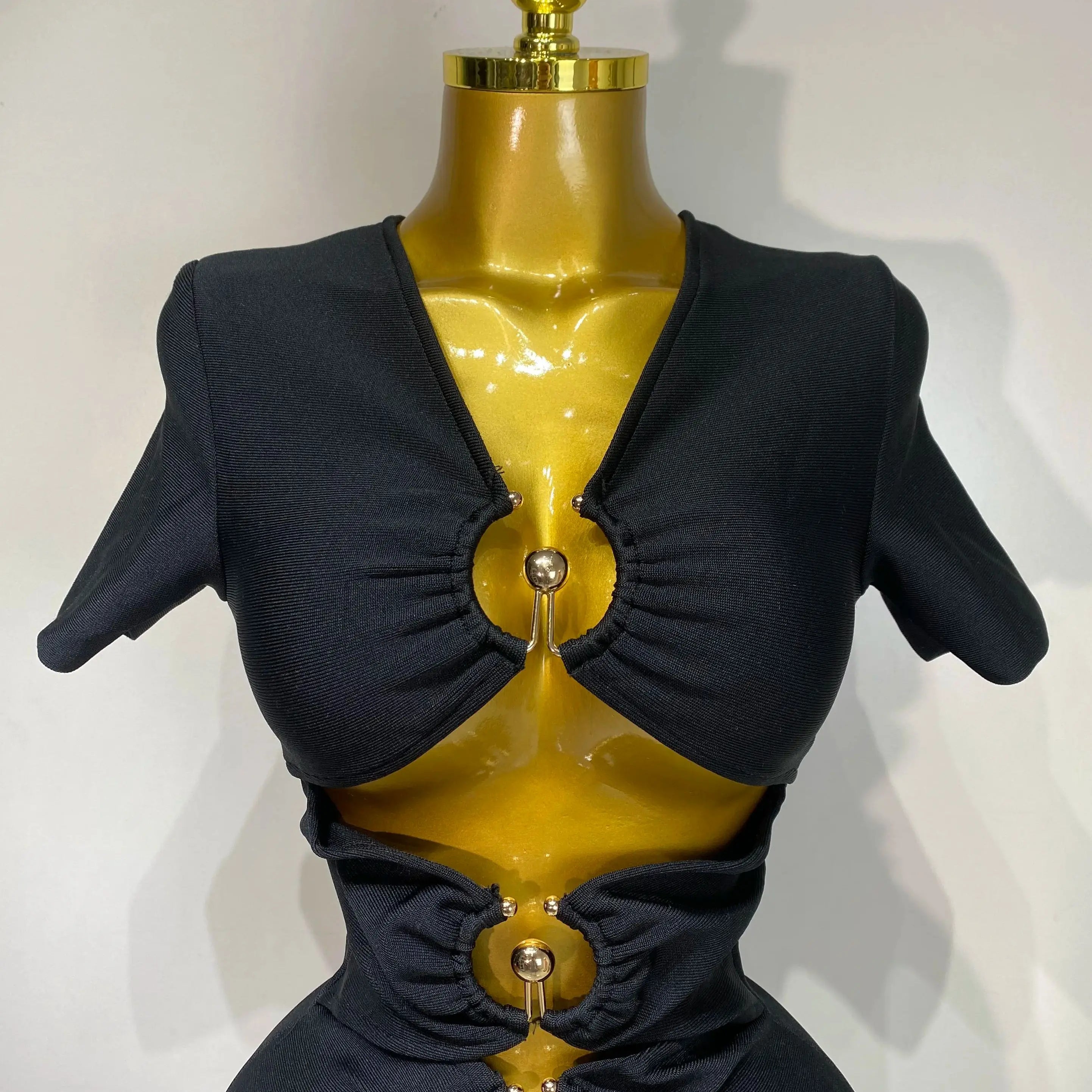 Women Sexy Cut Out Short Sleeve Bodycon Long Dress 2025 Party Evening Celebrate Birthday Black Bandage Knitted Club Prom Gown