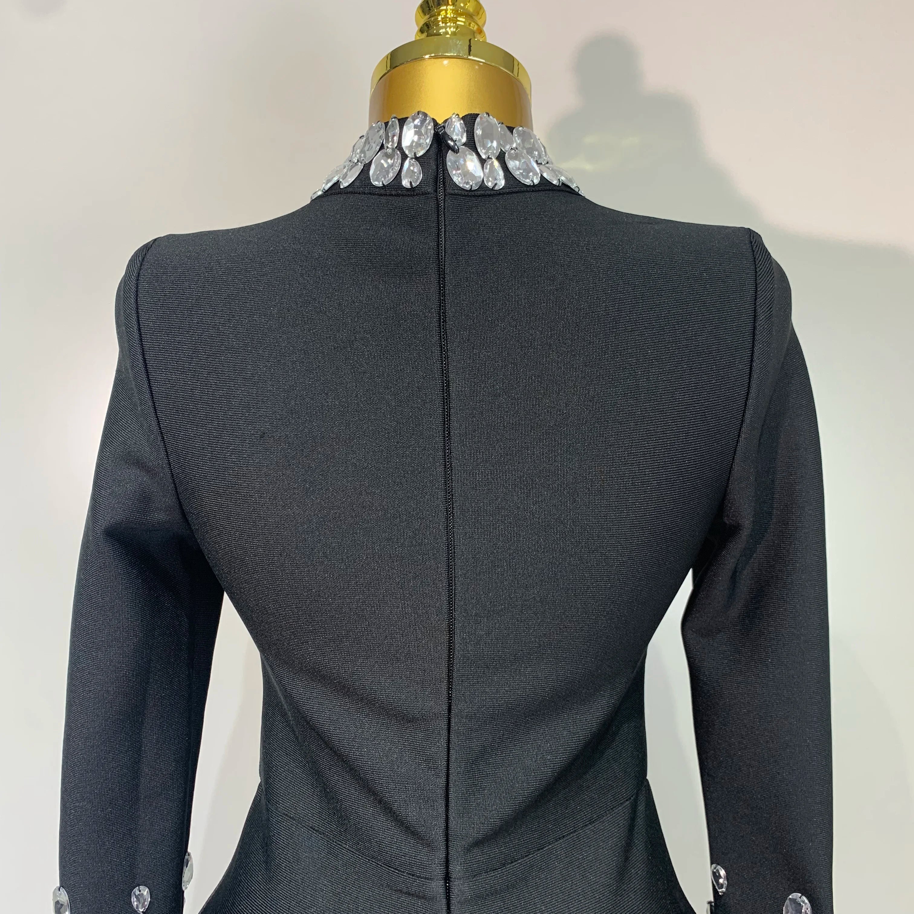 Luxury Birthday Dresses Sparkly Diamond Long Sleeve Black Bodycon Bandage Dress Women Wedding Evening Club Party Prom Gowns