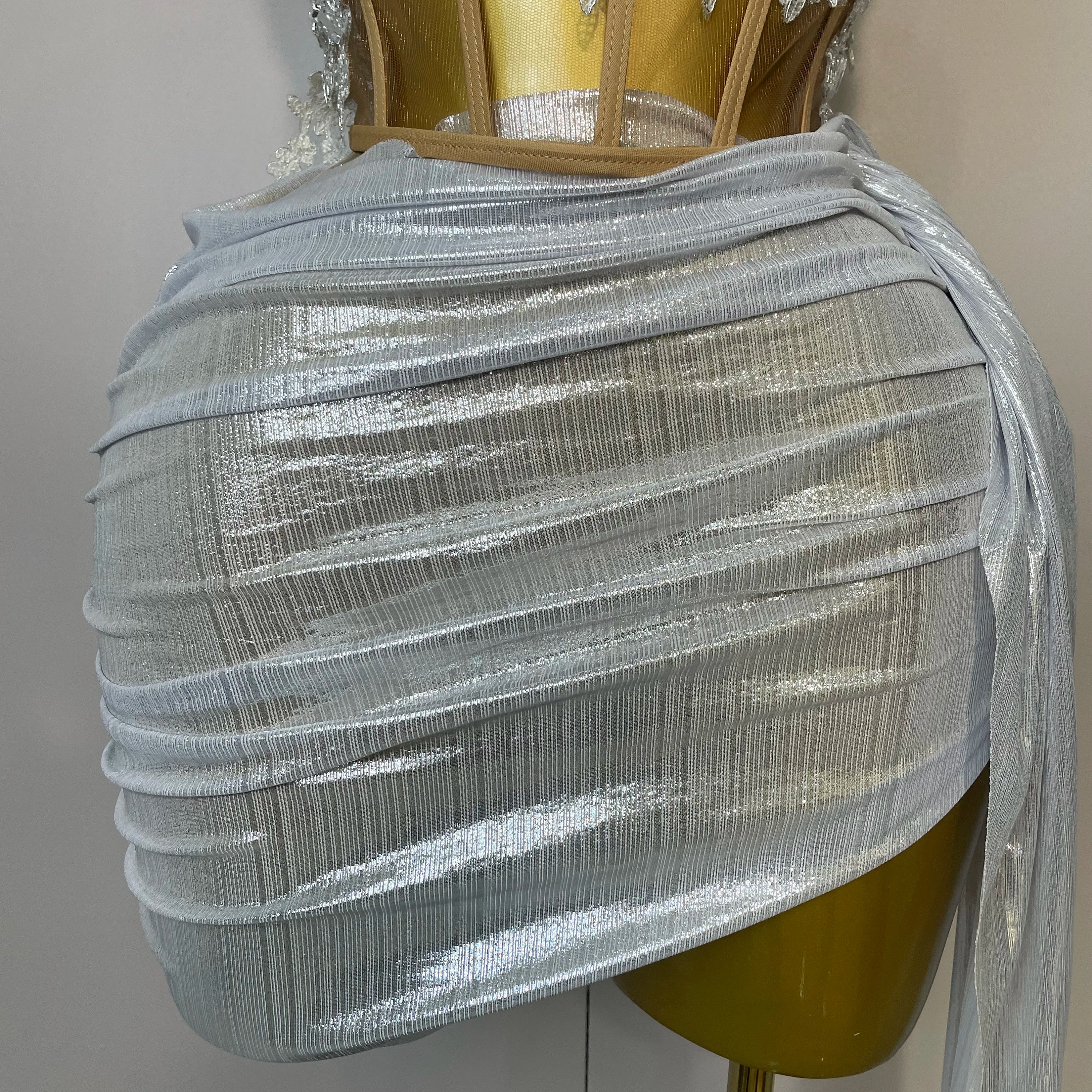 Sparkly Silver Sequins Sexy Strapless Short Dress 2Pcs Set Newest 2025 Women Party Birthday Nightclub Singer Dancer Stage Wear