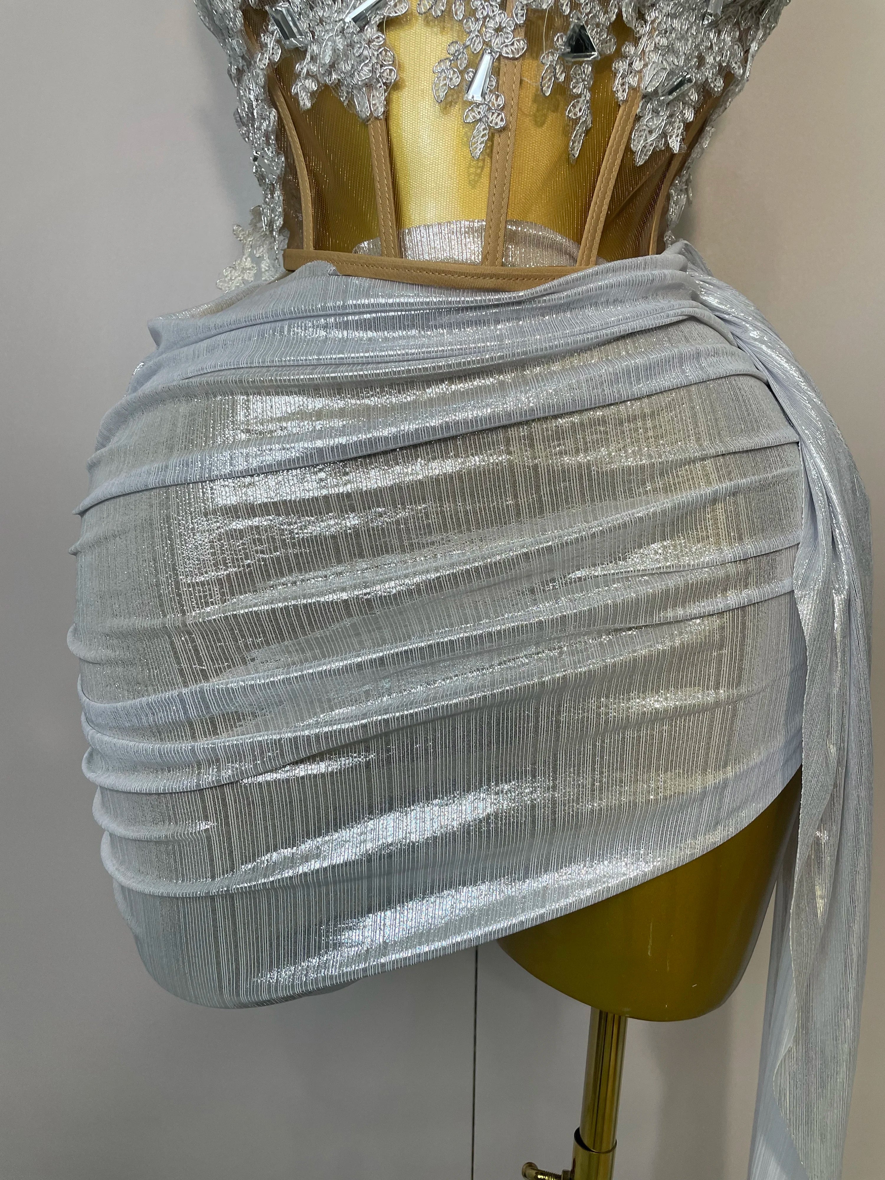 Sparkly Silver Sequins Sexy Strapless Short Dress 2Pcs Set Newest 2025 Women Party Birthday Nightclub Singer Dancer Stage Wear