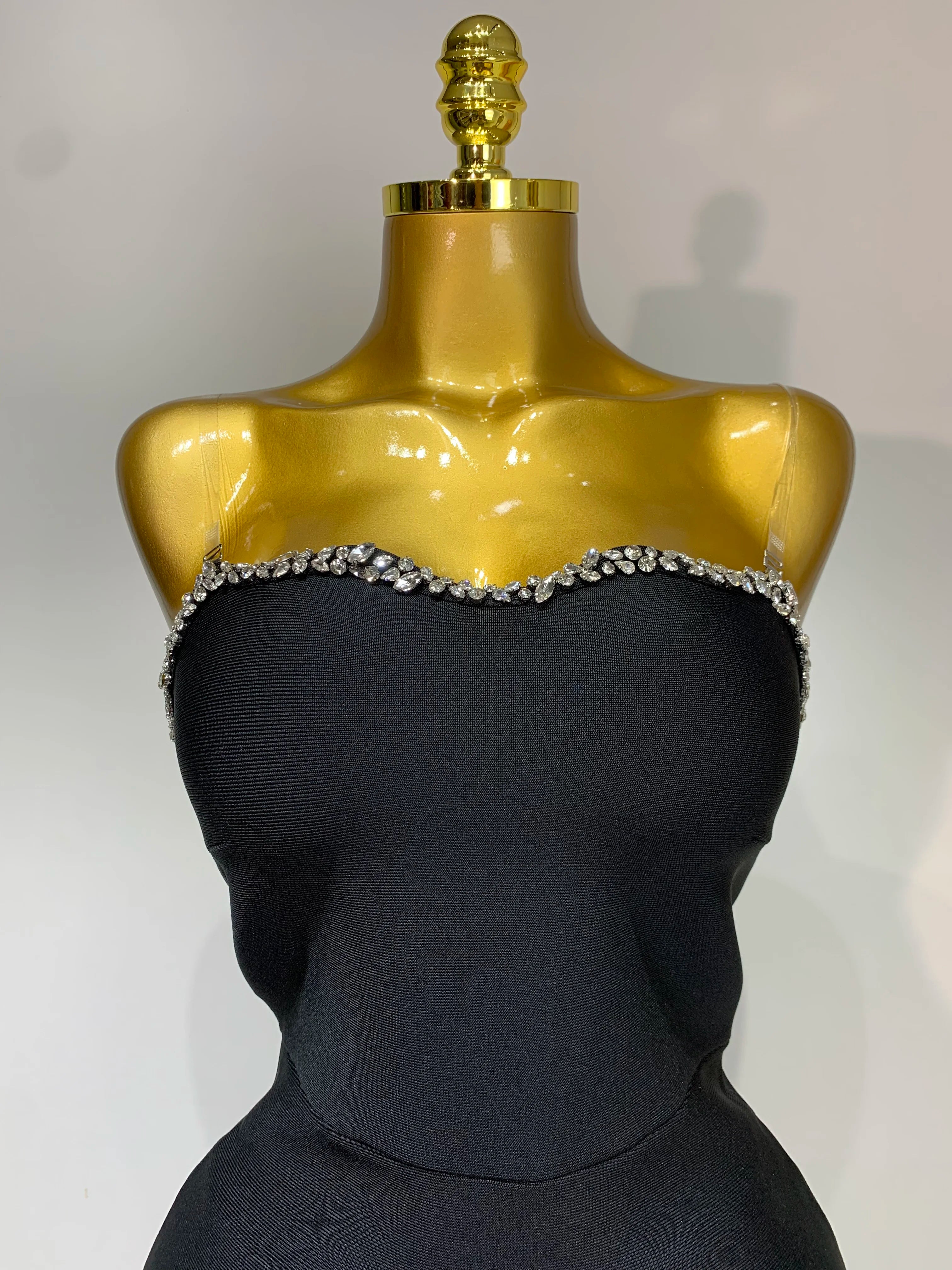 High Quality Black Design Sleeveless Rhinestone Top + Hot diamond Skirt Suit Evening Party Dress Nightclub Luxury Birthday Gown