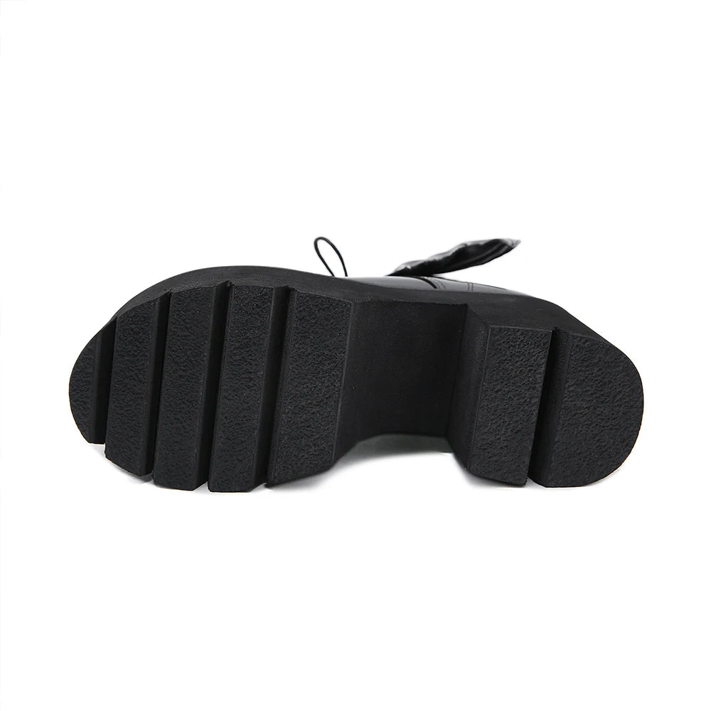 Women's Black Back Zipper Chunky Heel Boots Goth Style Lace Up Solid Color Platform Short Boots for Women Fashion Wing