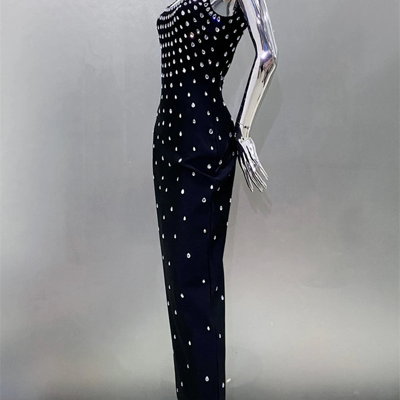 Luxury Diamonds Sexy Square Collar Package Hips Bandage Dress  Fashion Woman Evening dress Celebrity Cocktail Party Outfit