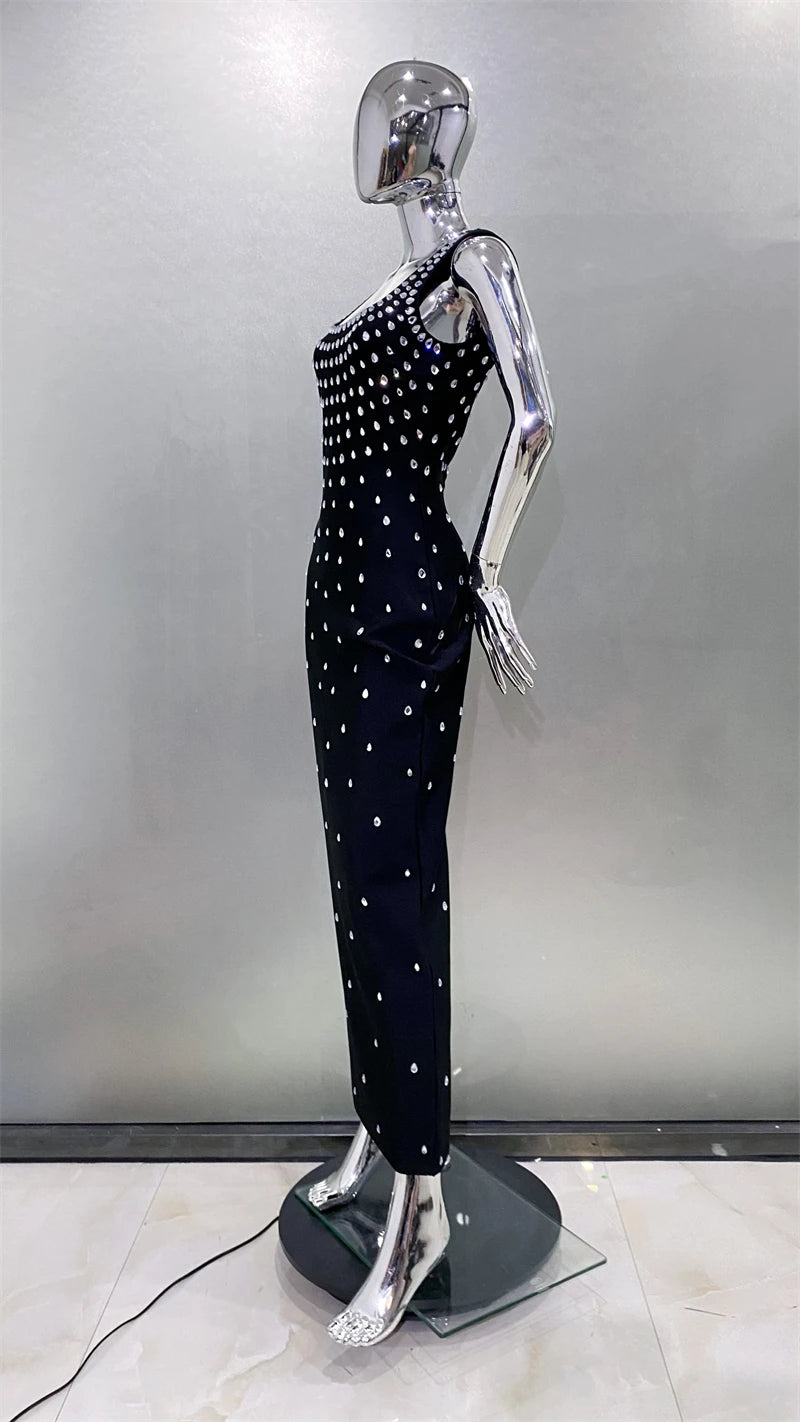 Luxury Diamonds Sexy Square Collar Package Hips Bandage Dress  Fashion Woman Evening dress Celebrity Cocktail Party Outfit