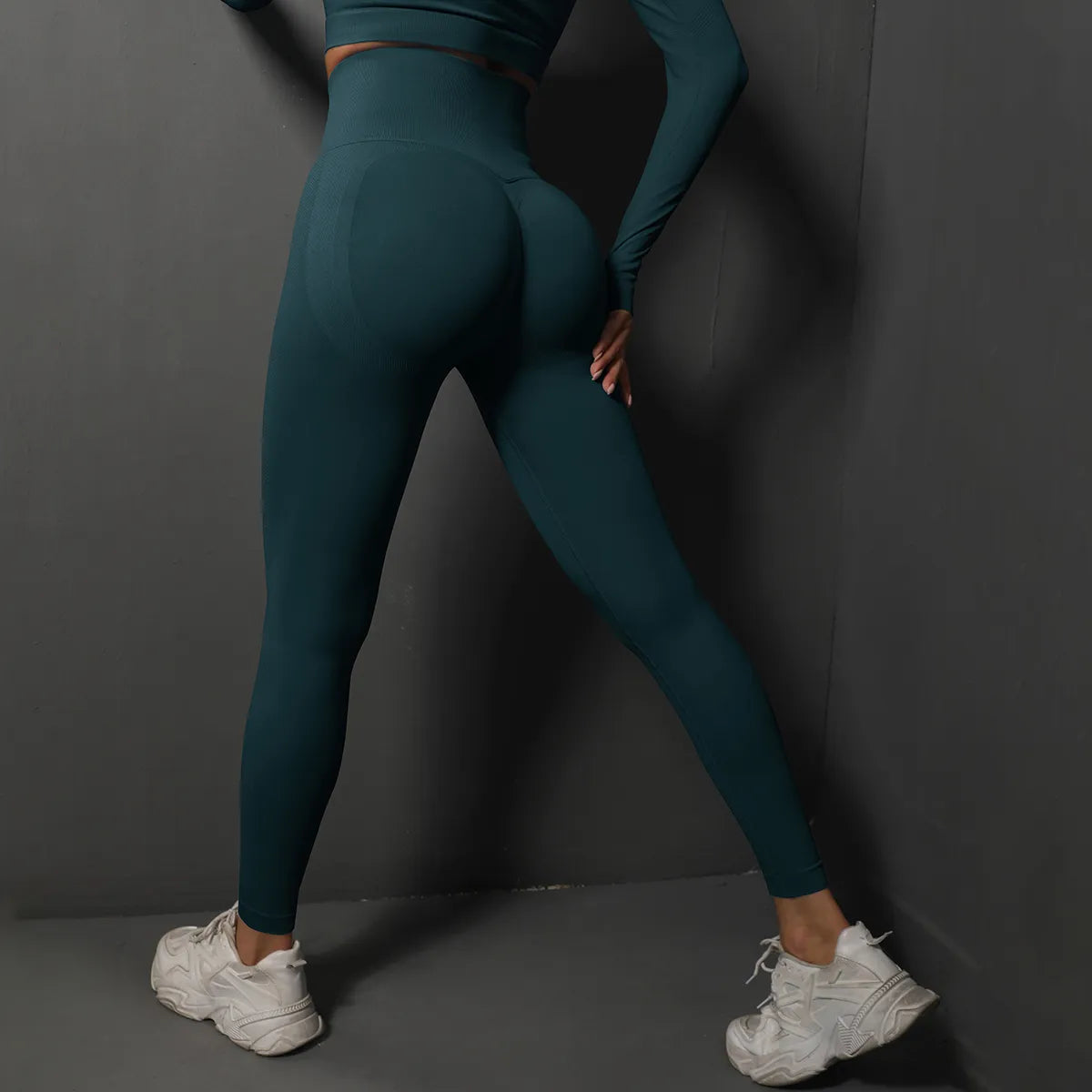Women Yoga Leggings Hips Lifting Gym Leggings Seamless Sport Pants High Waist Fitness Leggings Bubble Butt Workout Running Pants Blue green