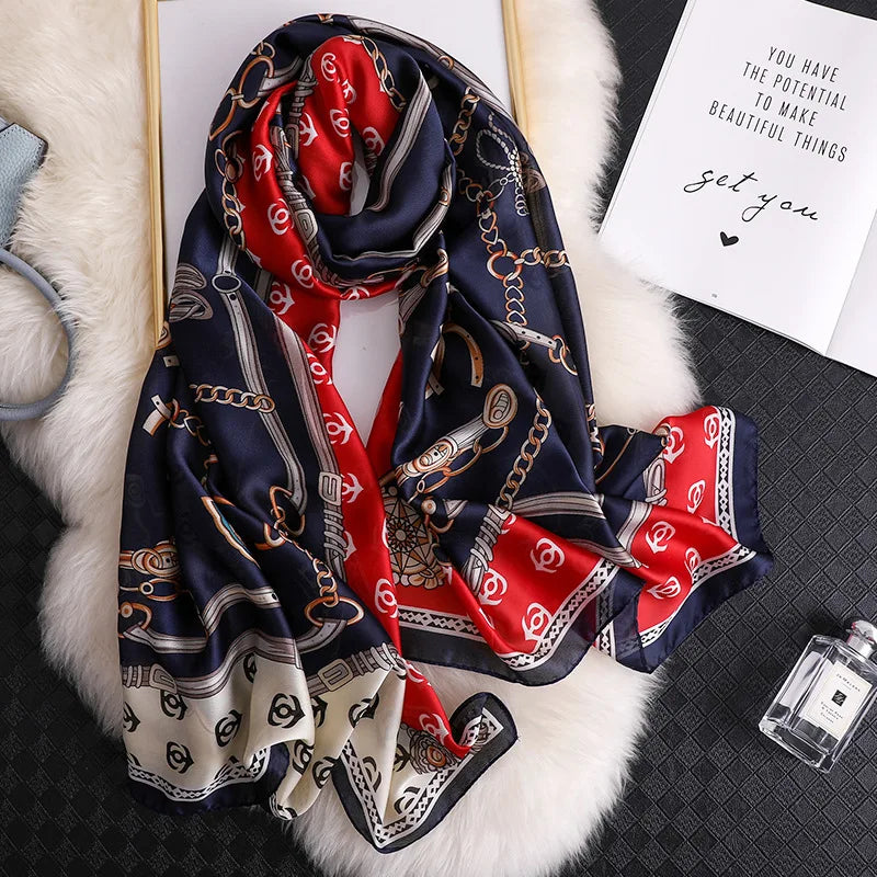 180*90cm Luxury Brand Spring Summer Autumn Women Clothing New Fashion Color matching printed silk scarf lady popular turba 64 180cmx90cm