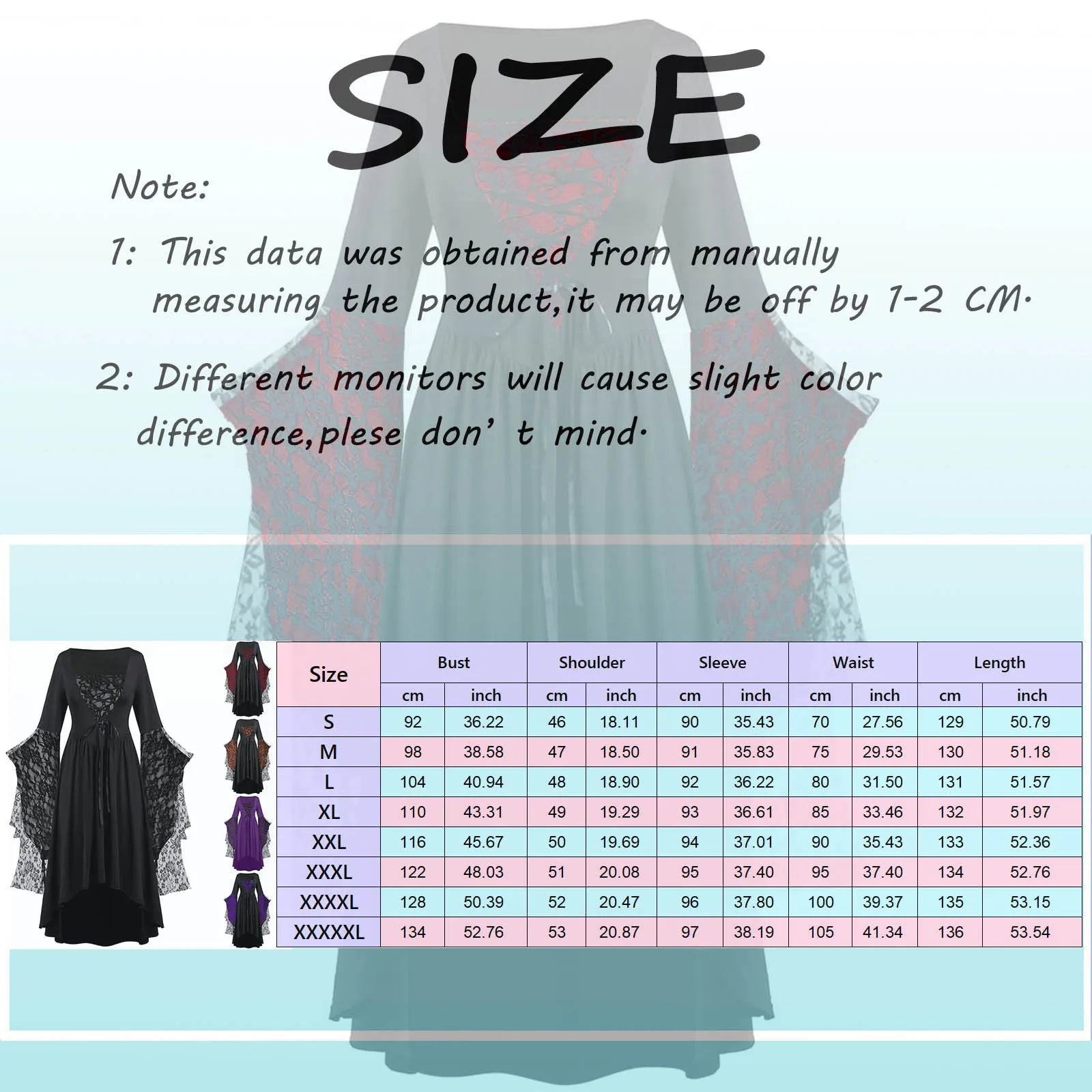 Dress Trumpet Sleeve Long Dress Plus Size Vintage Witch Vampire Dress Dresses Up Carnival Party Gothic Halloween Dresses Women