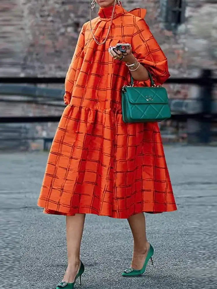 Women Bohemian Maxi Dress 2023 VONDA Fashion Sexy Printed Party Sundress Beach Holiday Dress Oversized Vestidos Femme B-Orange