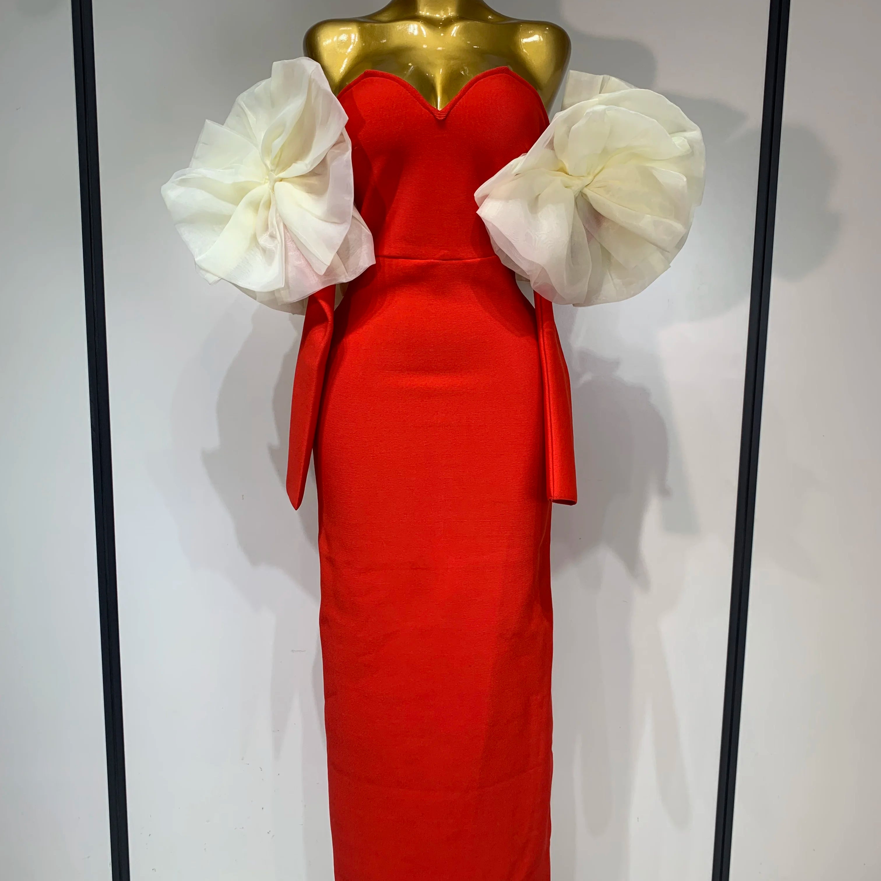 Sexy Off Shoulder Women Red Bodycon Bandage Dress 2025 Long Sleeved Celebrity Elegant Backless Dress Luxury Birthday Dresses