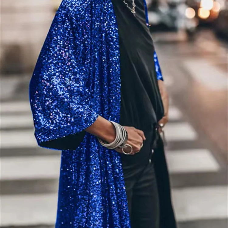 Fashion Sequins Jacket for Women Fall Winter Oversized Casual Party Coats Ladies Chic Long Sleeve Y2k Coats