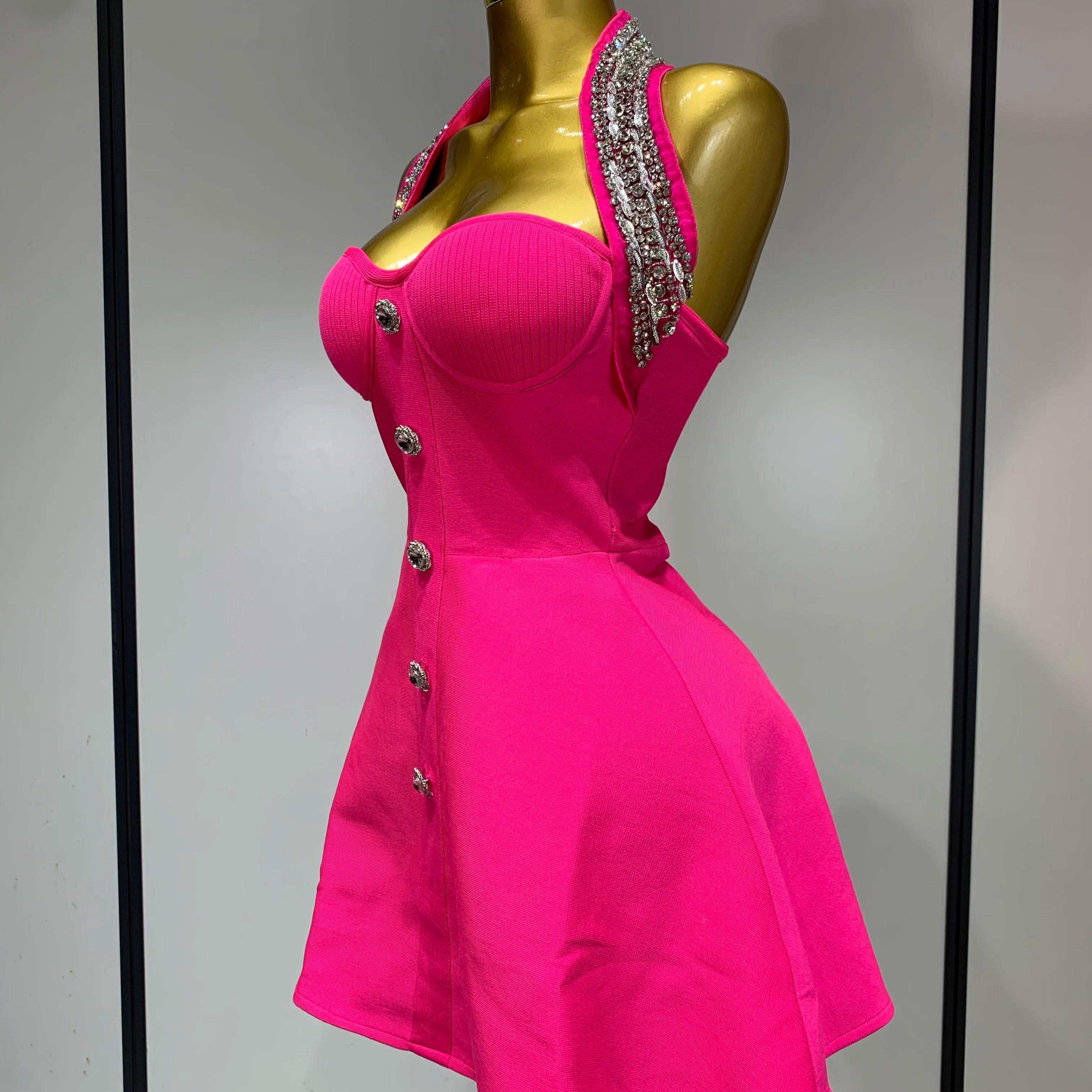 Women Luxury Birthday Dress Sexy Backless Beading A Line Bandage Dress 2025 Knitted Celebrity Elegant Evening Club Party Outfit