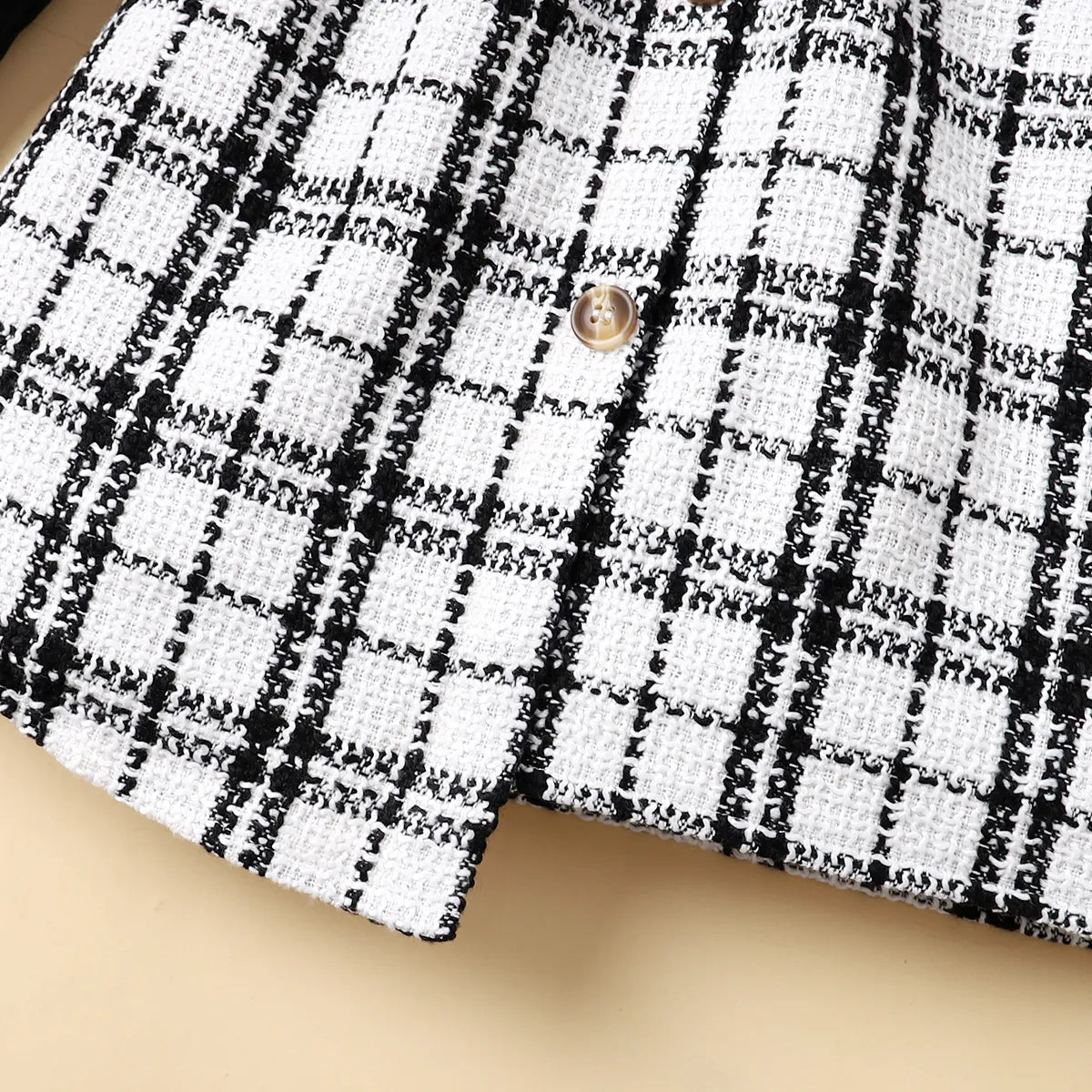 Dress for Girl Kid Girl Plaid Tweed Splice Button Design Irregular Hem Long-sleeve Girl Dresses for 5-12 Y