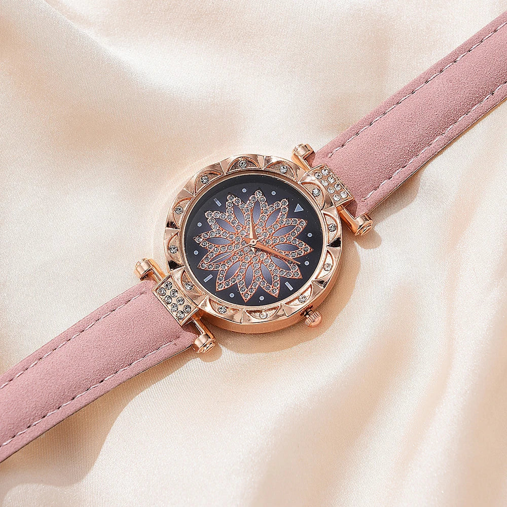 Watch Set For Women Luxury Leather Analog Ladies Quartz Wrist Watch Fashion Bracelet Watch Set Holiday Gifts Montre