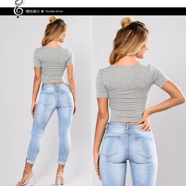 European and American Style Jeans Ripped Embroidered Women's Jeans Trousers Pencil Pants Blue Jeans for Women