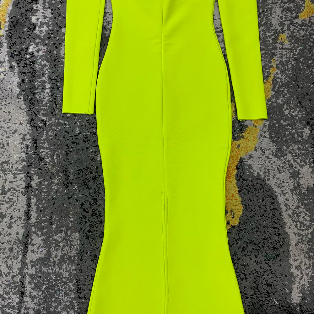 2023 New Arrival Women Long Sleeve Sexy Off the Shoulder Shinning Crystal Bodycon Long Bandage Dress Elegant Evening Party Dress