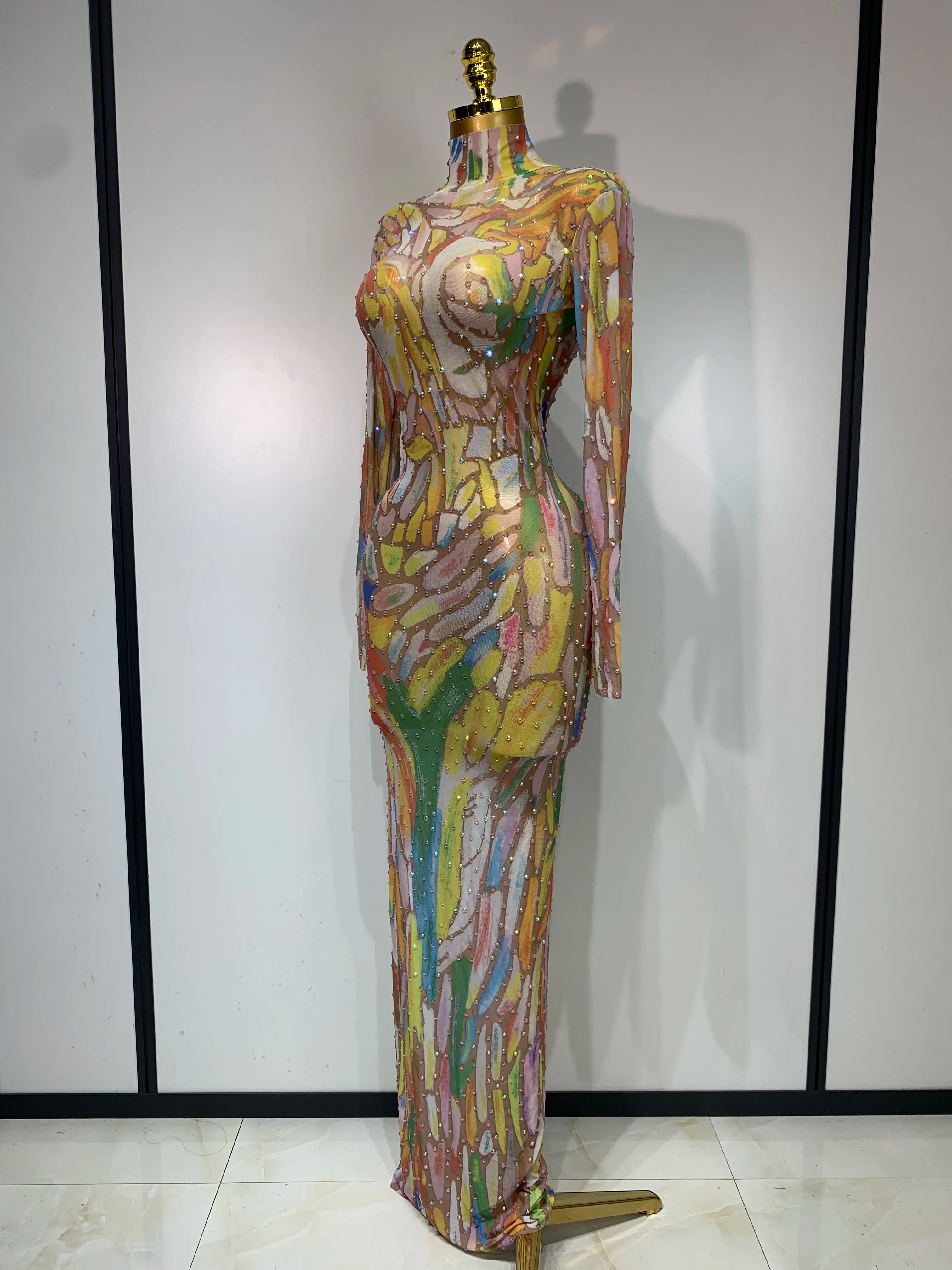 Sparkly Rhinestone Stretchy Mesh See Through Jumpsuit Women Performance Dancer Costume Rompers Party Nightclub Stage Outfit