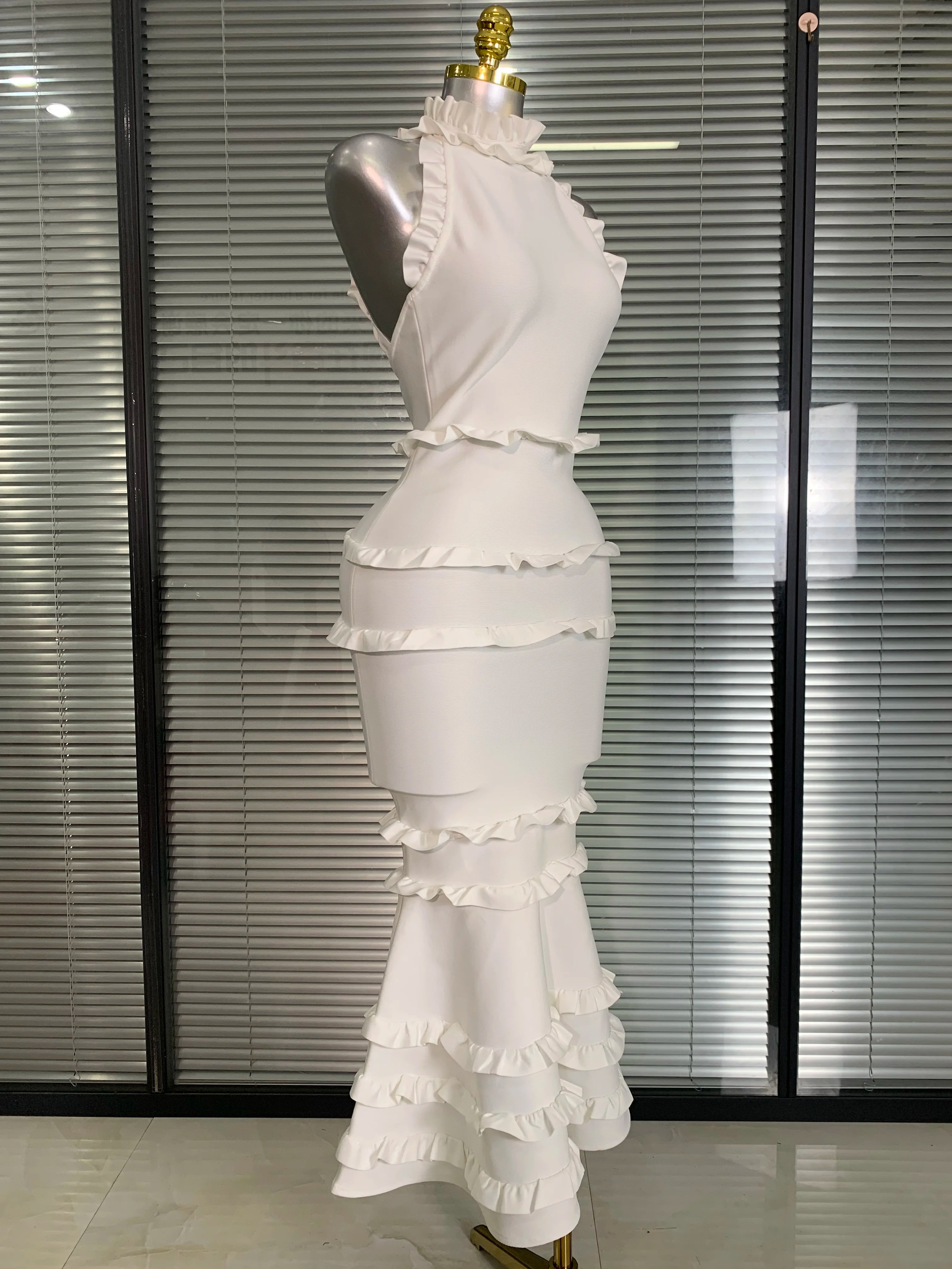 Summer New 2025 Sexy Women Tank White Bandage Dress Celebrity Knitted Elegant High Street Trumpet Bodycon Party Maxi Dress
