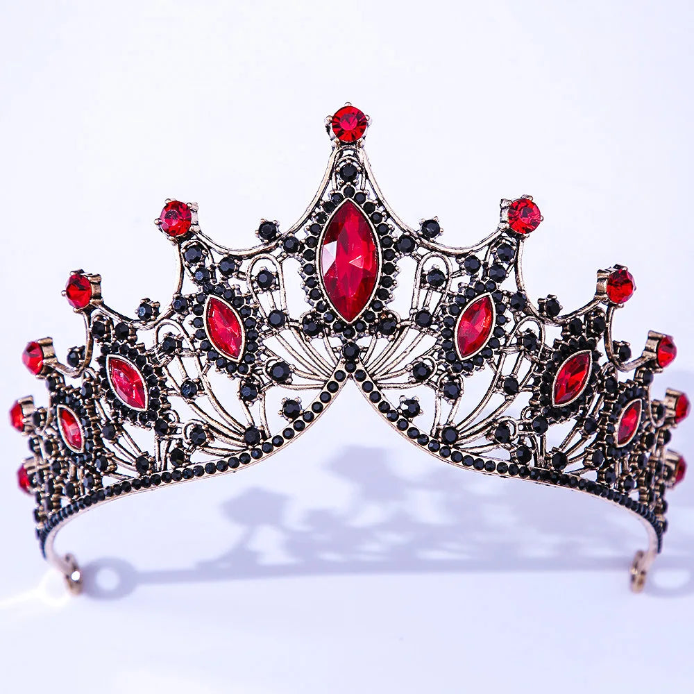 Baroque Black Tiara Crown For Wedding Birthday Party Hair Jewelry Queen Bridal Bride Purple Crystal Crown Hair Accessories red black