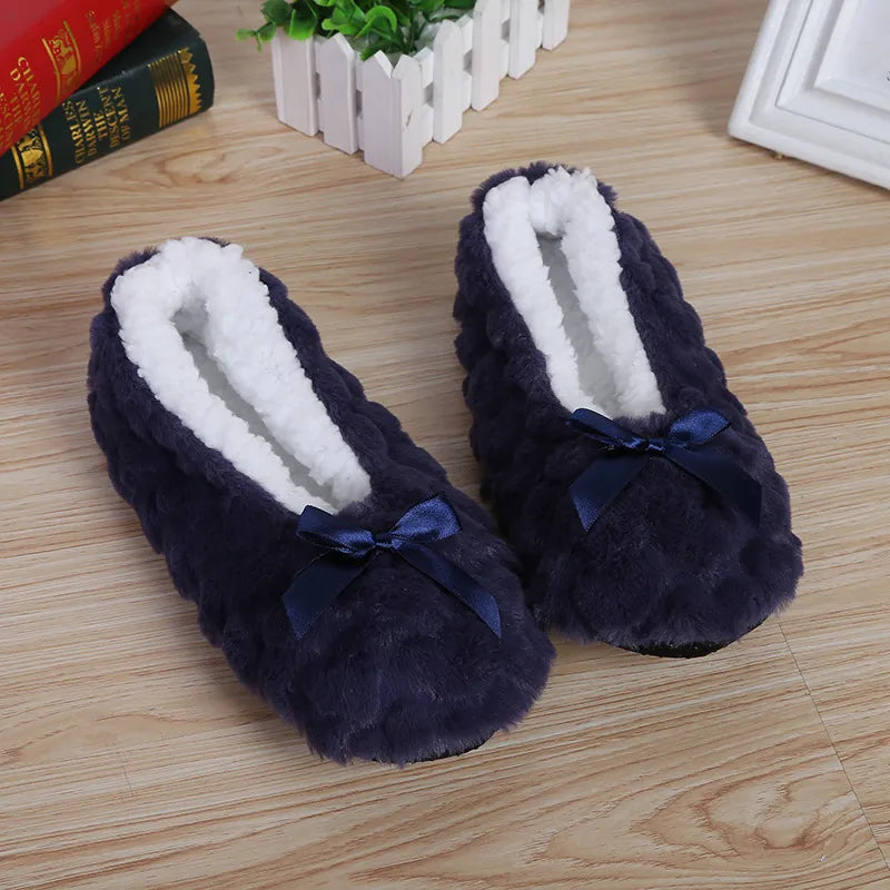 Winter Warm Slipper Womens Home Plush Soft Fluffy Cute Funny Indoor House Female Non Slip Ladies Floor Shoes Heart Love Grip Blue