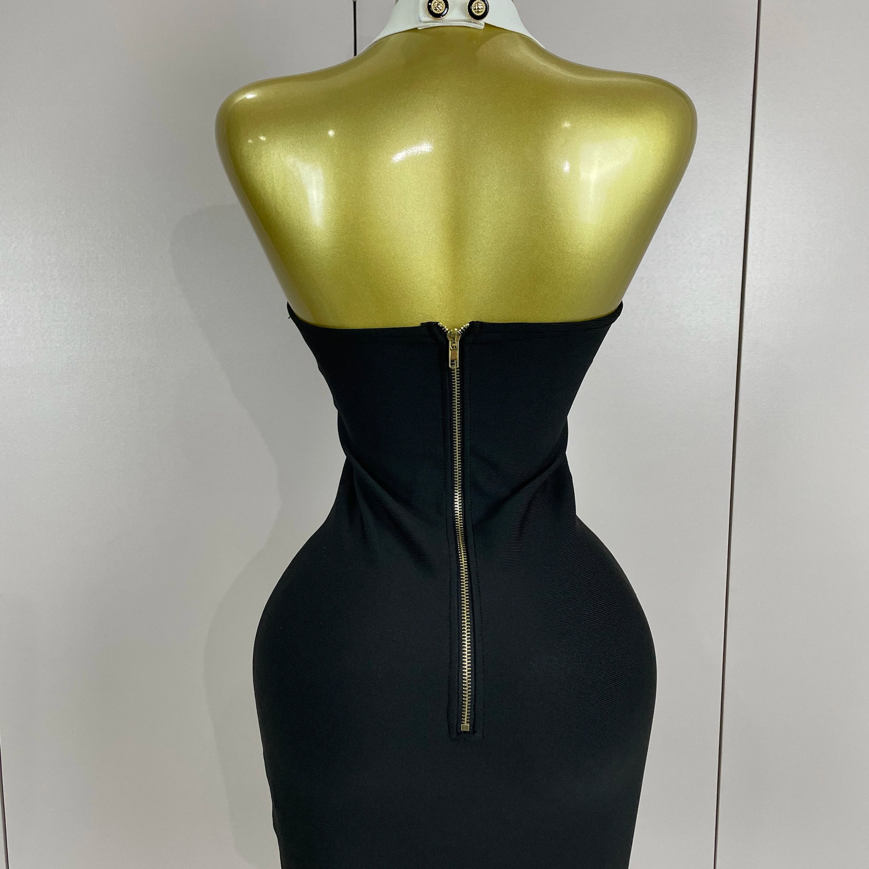 Sexy Backless Halter Button Bodycon Black Mini Bandage Dress 2025 Women Celebrity Elegant Evening Club Party Outfit