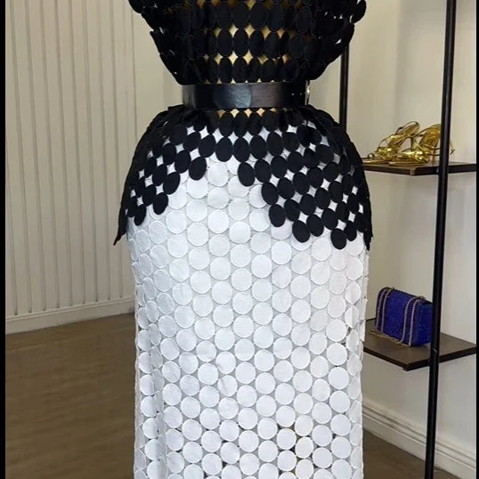 CM.YAYA Women Cutout O-neck Crop Top and Bodycon Midi Slim Maxi Long Skirt Suit 2025 Summer Vacation Sexy Two 2Piece Set Outfits