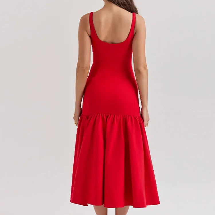 Summer Elegant Women's Solid Strap Dresses Sexy Sleeveless Backless Sling A Line Dress Chic Ladies Party Club Vacation Robe