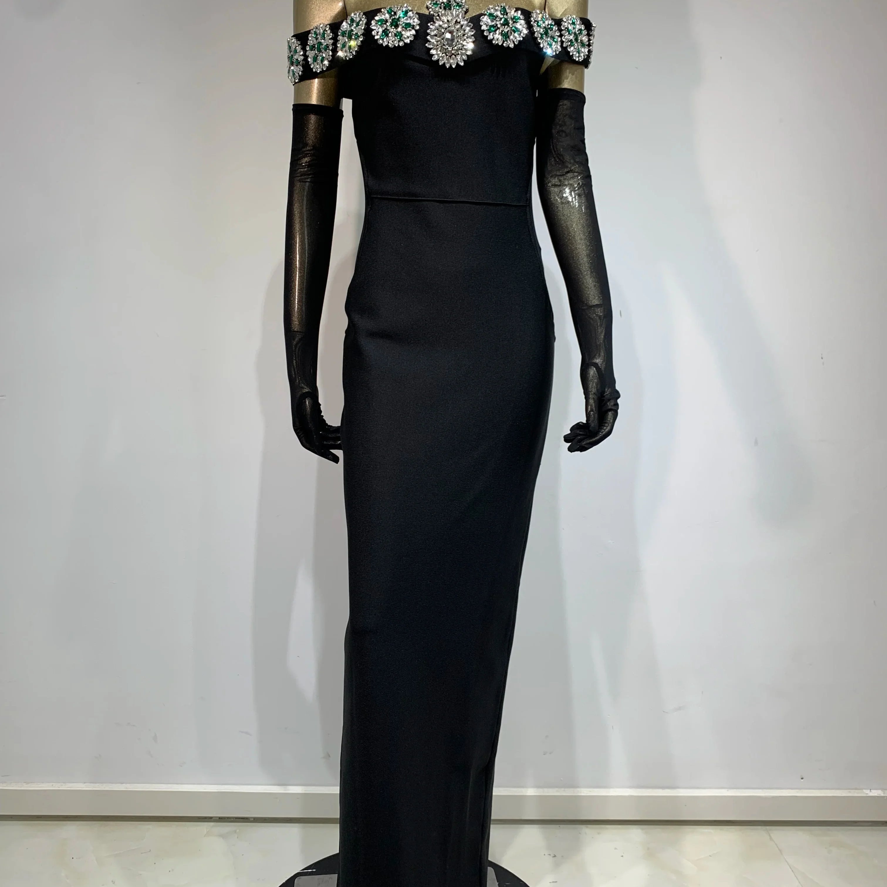 Summer Bandage Dress 2025 Women Celebrity Sexy Diamonds Crystal Black Maxi Long Bodycon Elegant Evening Club Party Dress