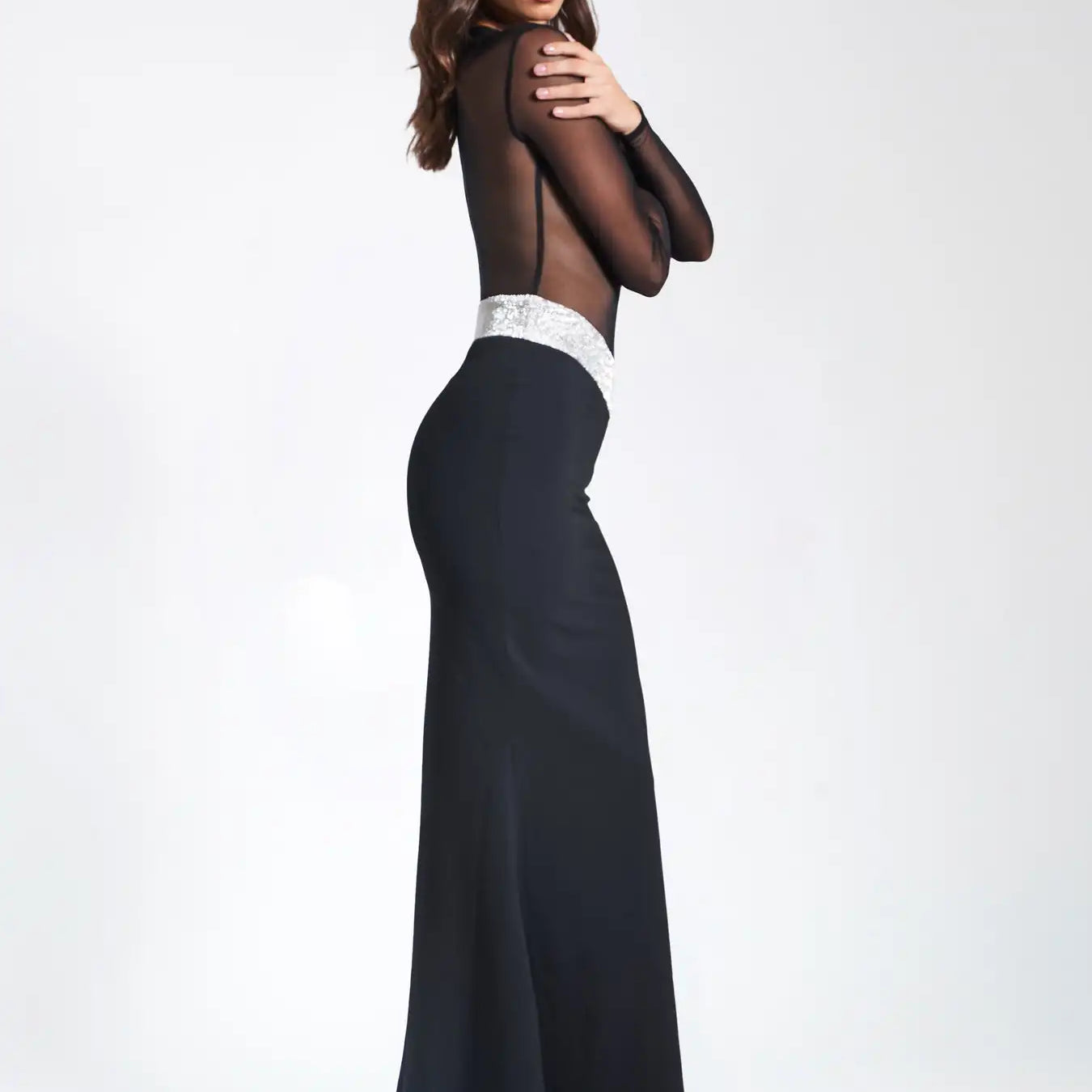 2023 New Arrival Women Long Sleeve Sexy Mesh See Through Bodycon Bandage Mermaid Dress Nightclub Party Celebrate Dress