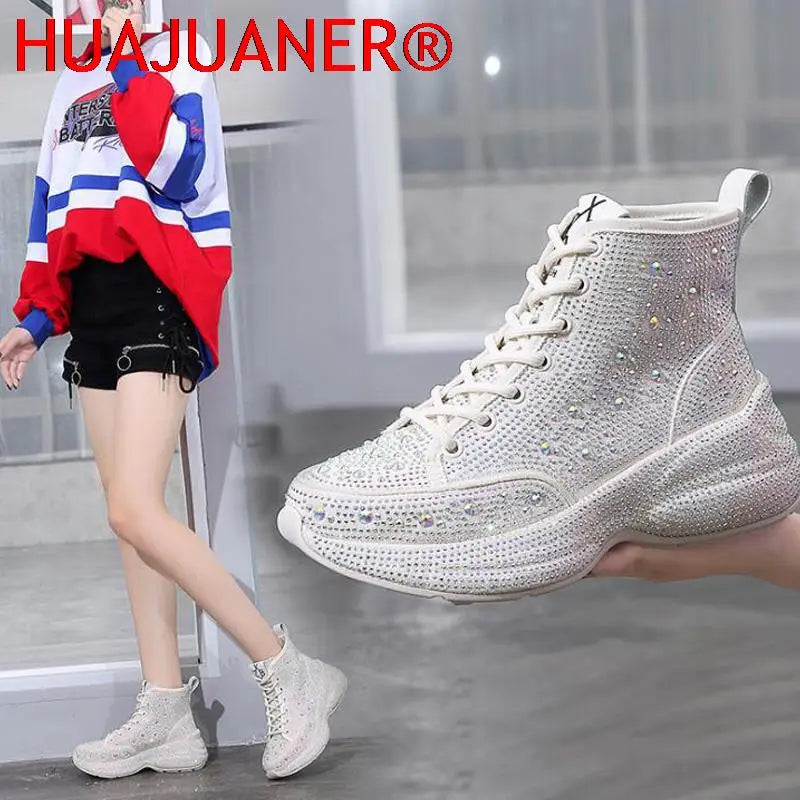 Shiny Rhinestones Thick Sole Autumn Winter Short Ankle Women Boots Women's Shoes for Woman Booties Boots for Women