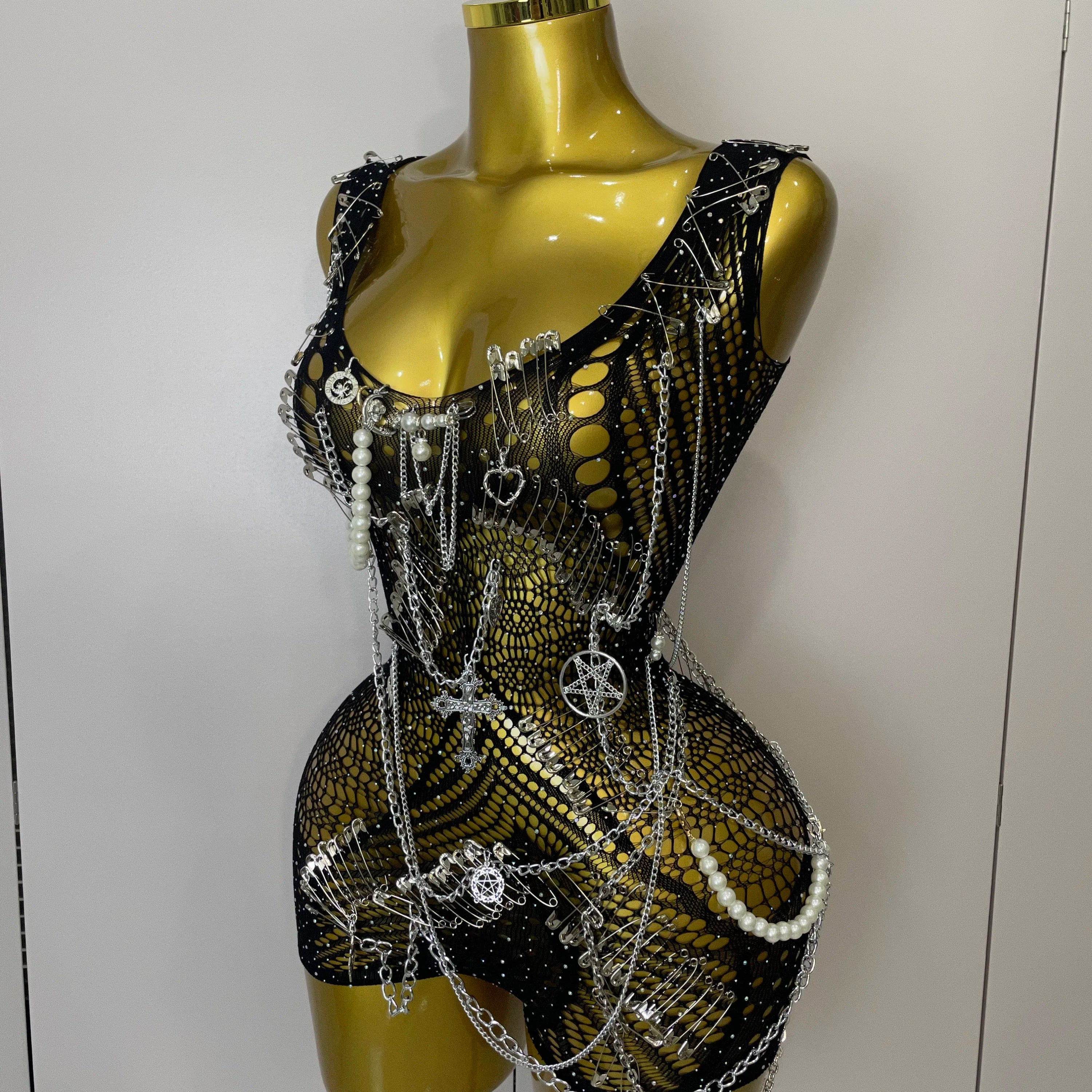 Body feminino sexy transparente preto com bainha de alfinete, minivestido para festa de aniversário, boate, cantora, dançarina, traje de apresentação