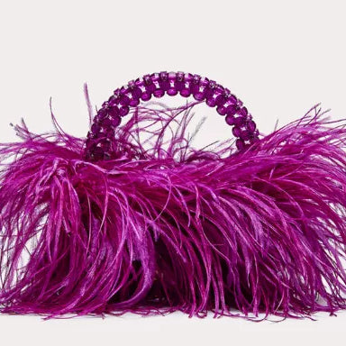 Pearl Bead Bag With Ostrich Feather Fur Designer Brand Clear Acrylic Crystal Stone Box Tote Handbag Women Handmade Party Purse purple