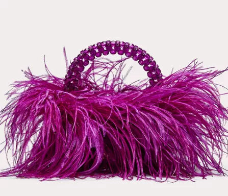 Pearl Bead Bag With Ostrich Feather Fur Designer Brand Clear Acrylic Crystal Stone Box Tote Handbag Women Handmade Party Purse purple