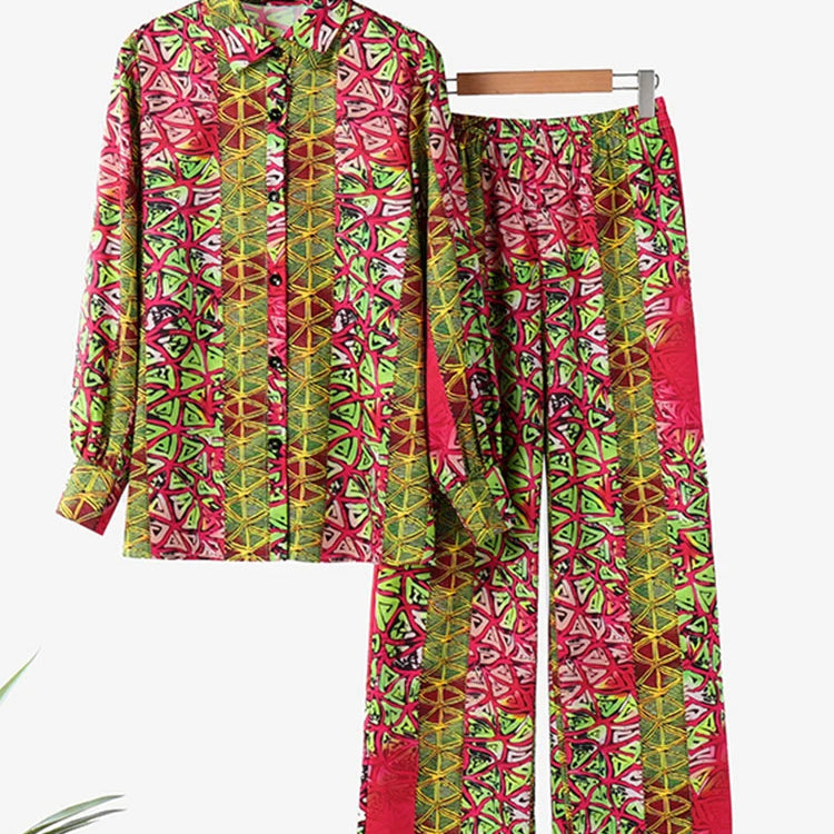 Plus Size 2024 VONDA Women Elegant Outfits 2024 Autumn Pant Sets Stylish Long Sleeve Casual Printed Top Trousers Two Piece Suits