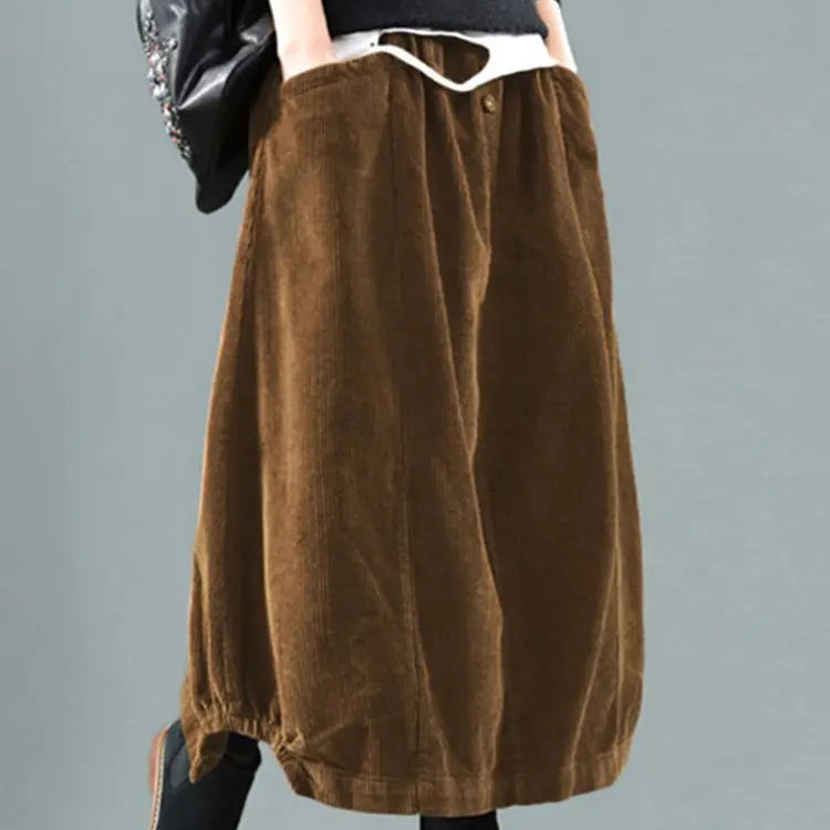 Women Corduroy Skirts Casual Elastic Waist Long Skirt Female Faldas Saia Autumn Vintage Solid Jupe Vestidos Oversize