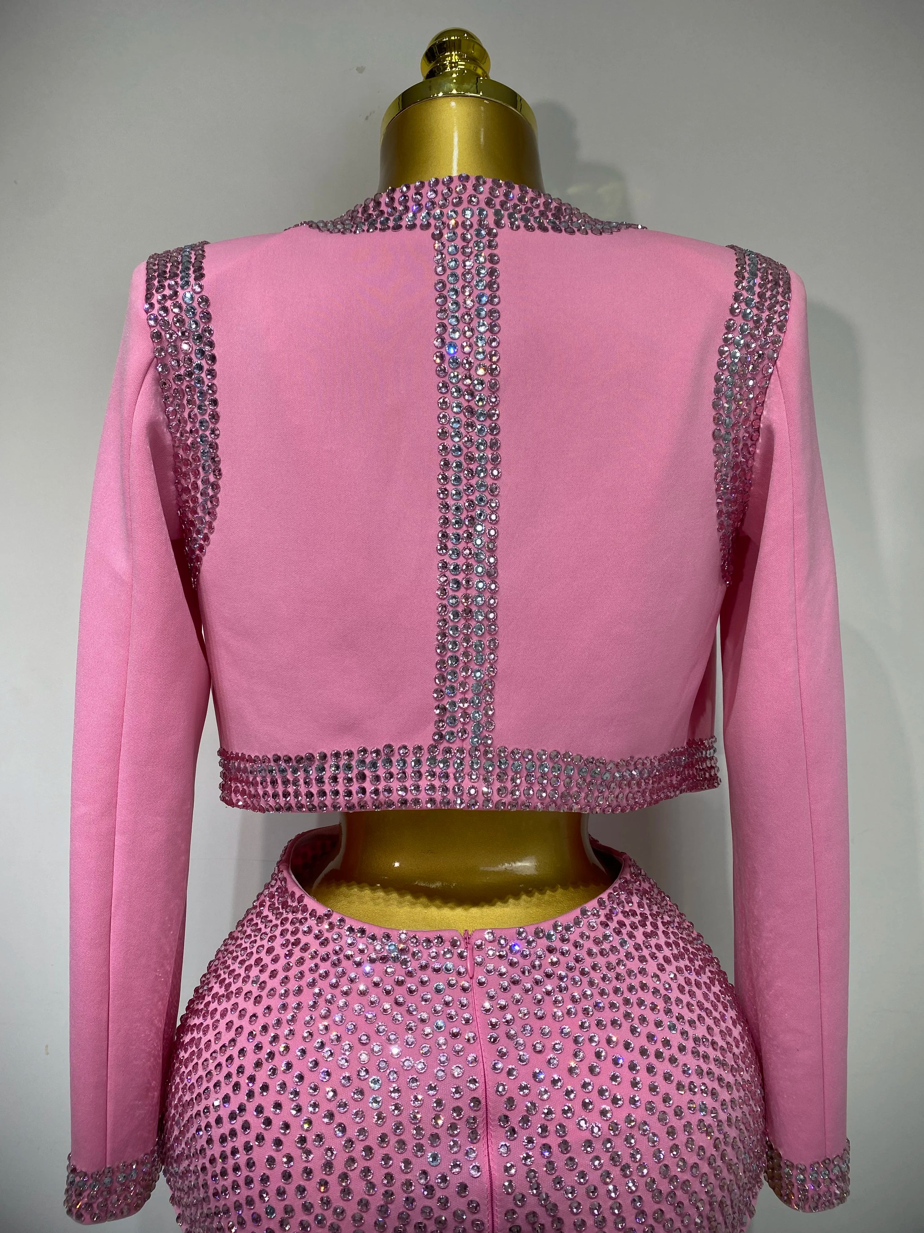 Luxury Rhinestone Jacket Bra Top And Matching Shorts Set 3 Pieces Outfits Women Sexy Sparkle Nightclub Singer Stage Outfit