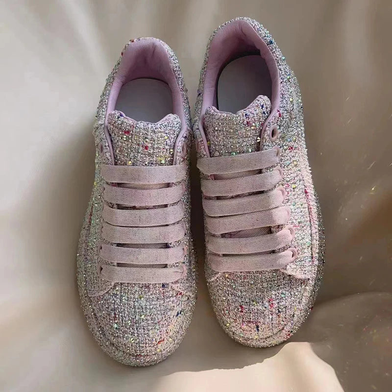 Sneakers Women Skate Shoes Big Size New Rhinestone Women Loafers Platform Fashion Shiny Women's Casual Shoes Pink
