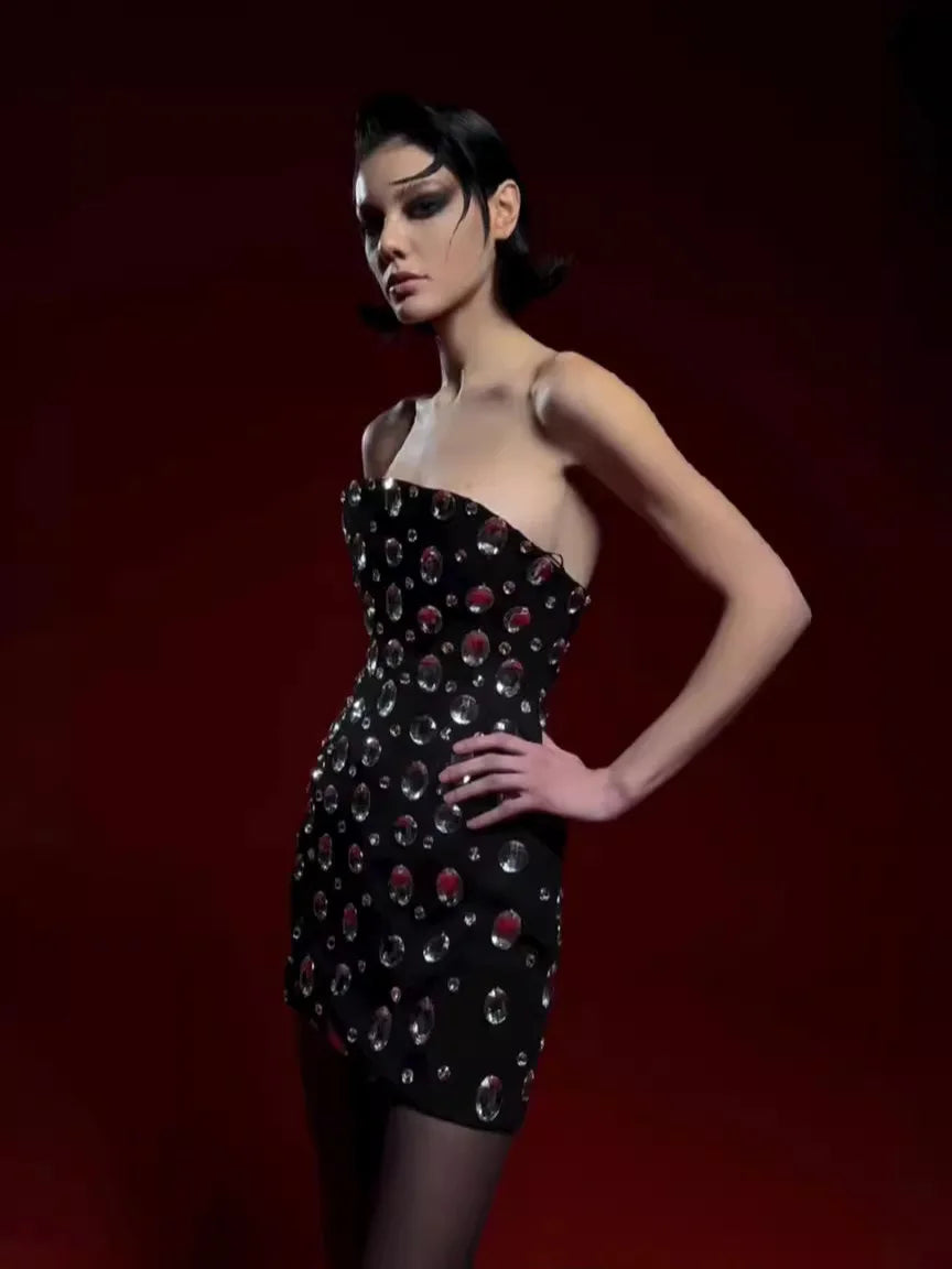 2025 New Luxury Sparking Diamonds Strapless Bandage Mini Evening Dress Sweet Woman Birthday Party Dress Performance costume