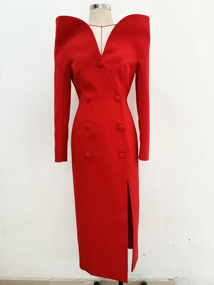 Celebrity Red Carpet Dress Women Long Sleeve Sexy Off the Shoulder Bodycon Mid-calf Dress Elegant Evening Party Outfit Vestido