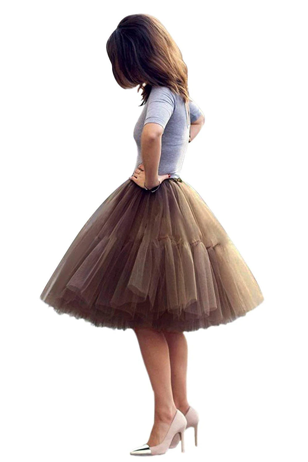 Black Multi-Layers Tulle Tutu Skirts Jupe Femme Saia Midi Summer Belly Dance High Waist Bridal Accessories Under Skirt CPA539 Brown
